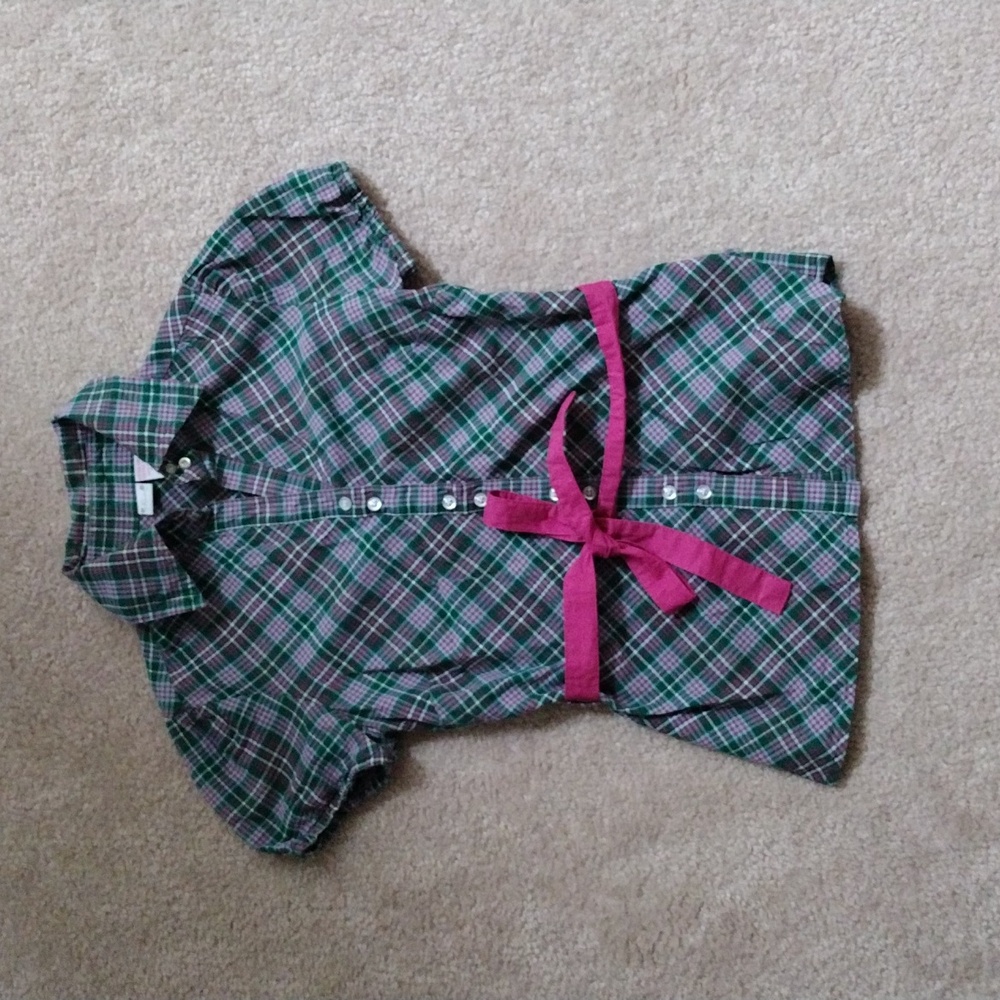 Route Plaid Short Sleeve Shirt Multicolor Green and Magenta Size Juniors XS